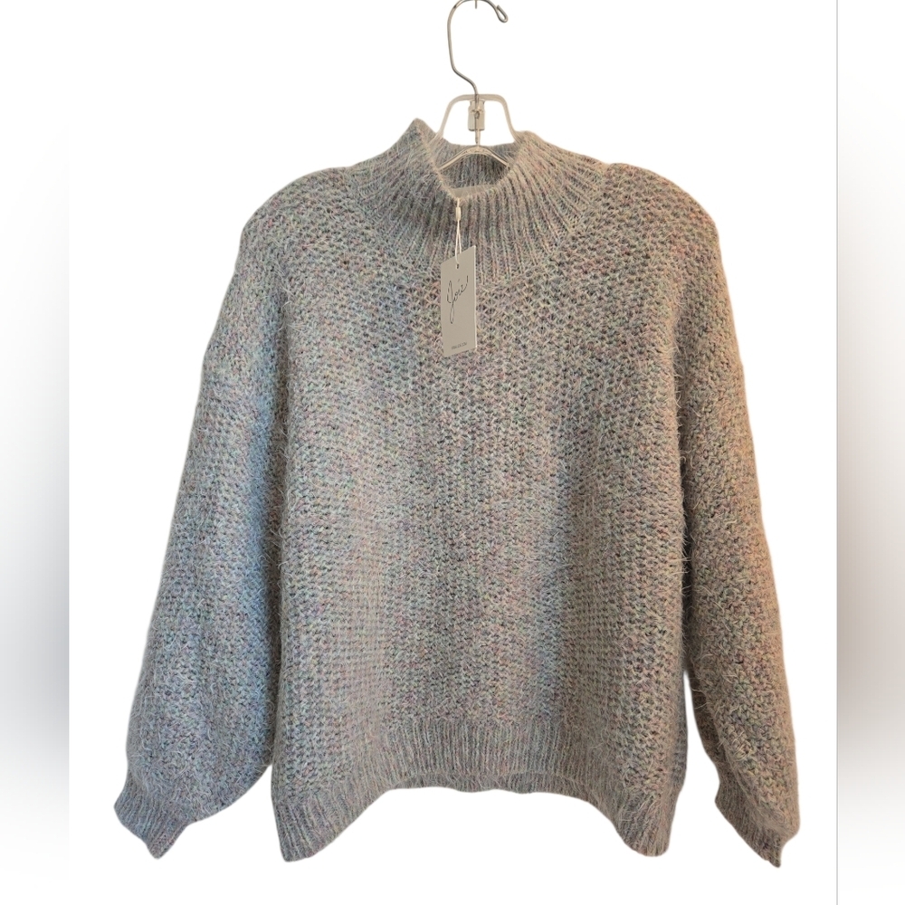 Joie 'Markita' Fuzzy-Knit Mock-Neck Pullover Sweater, Heather Celadon